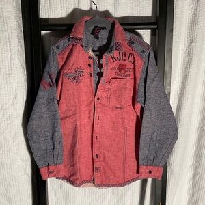 Trendy Kids Red and Gray Button Down Shirt
